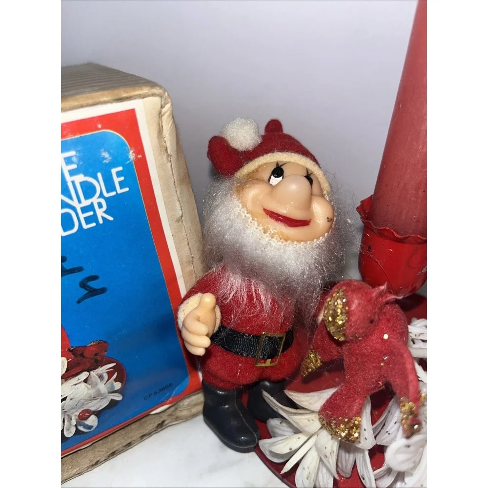 1977 VTG Christmas Pixie Candle Holder w Flowers Bird Amico  Original Box
